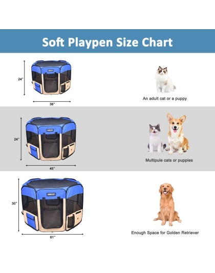 Blue - JESPET Pet Dog Playpens 36", 45" & 61" Portable Soft Dog Exercise Pen Kennel with Carry Bag for Puppy Cats Kittens Rabbits, Indoor/Outdoor Use - 45x45x24 Inch