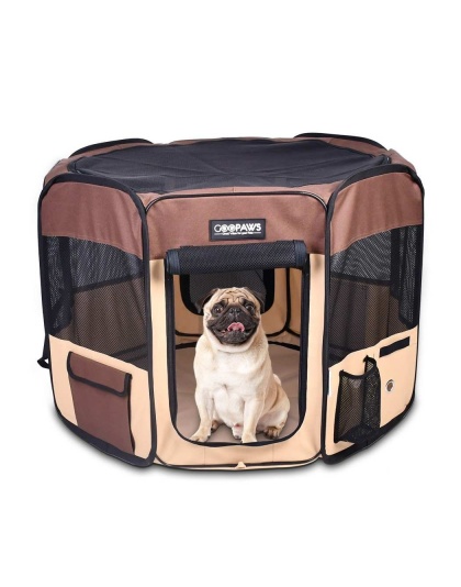 Coffee - JESPET Pet Dog Playpens 36", 45" & 61" Portable Soft Dog Exercise Pen Kennel with Carry Bag for Puppy Cats Kittens Rabbits, Indoor/Outdoor Use - 45x45x24 Inch