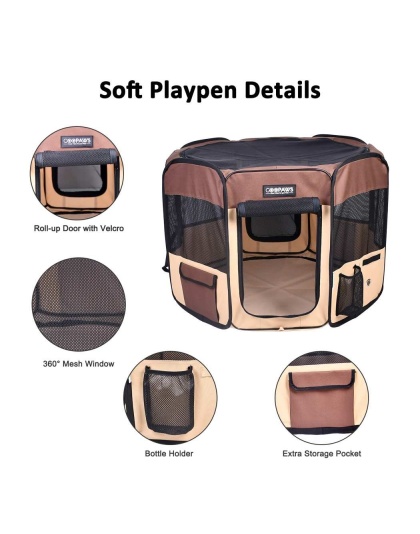 Coffee - JESPET Pet Dog Playpens 36", 45" & 61" Portable Soft Dog Exercise Pen Kennel with Carry Bag for Puppy Cats Kittens Rabbits, Indoor/Outdoor Use - 45x45x24 Inch