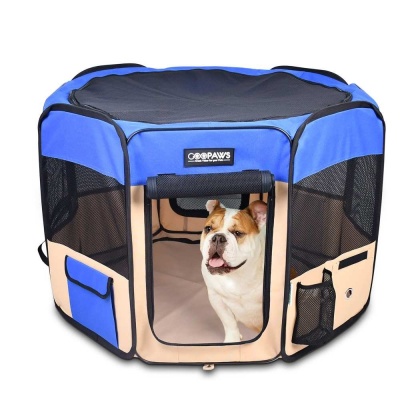 Blue - JESPET Pet Dog Playpens 36", 45" & 61" Portable Soft Dog Exercise Pen Kennel with Carry Bag for Puppy Cats Kittens Rabbits, Indoor/Outdoor Use - 61x61x30 Inch