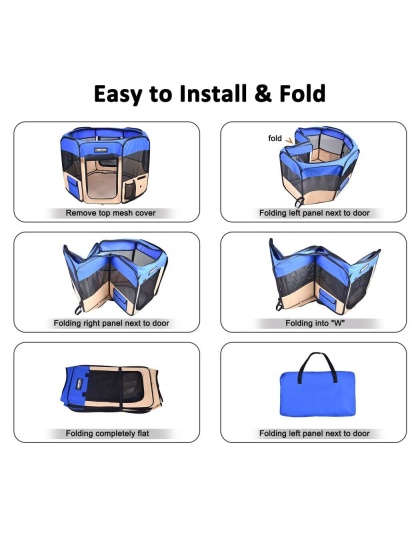 Blue - JESPET Pet Dog Playpens 36", 45" & 61" Portable Soft Dog Exercise Pen Kennel with Carry Bag for Puppy Cats Kittens Rabbits, Indoor/Outdoor Use - 61x61x30 Inch