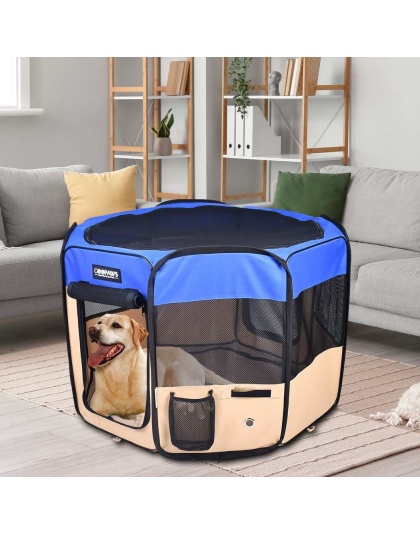 Blue - JESPET Pet Dog Playpens 36", 45" & 61" Portable Soft Dog Exercise Pen Kennel with Carry Bag for Puppy Cats Kittens Rabbits, Indoor/Outdoor Use - 61x61x30 Inch
