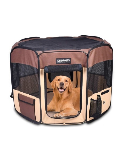 Coffee - JESPET Pet Dog Playpens 36", 45" & 61" Portable Soft Dog Exercise Pen Kennel with Carry Bag for Puppy Cats Kittens Rabbits, Indoor/Outdoor Use - 61x61x30 Inch