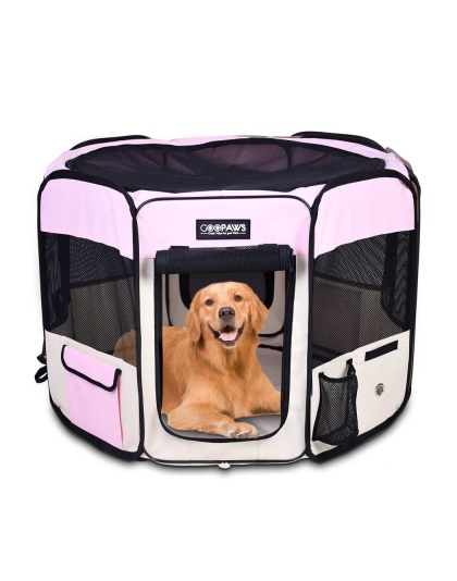 Pink - JESPET Pet Dog Playpens 36", 45" & 61" Portable Soft Dog Exercise Pen Kennel with Carry Bag for Puppy Cats Kittens Rabbits, Indoor/Outdoor Use - 61x61x30 Inch