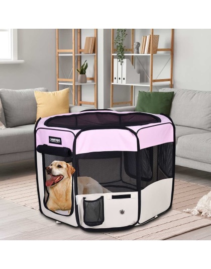 Pink - JESPET Pet Dog Playpens 36", 45" & 61" Portable Soft Dog Exercise Pen Kennel with Carry Bag for Puppy Cats Kittens Rabbits, Indoor/Outdoor Use - 61x61x30 Inch