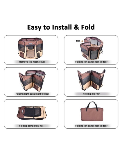 Coffee - JESPET Pet Dog Playpens 36", 45" & 61" Portable Soft Dog Exercise Pen Kennel with Carry Bag for Puppy Cats Kittens Rabbits, Indoor/Outdoor Use - 61x61x30 Inch