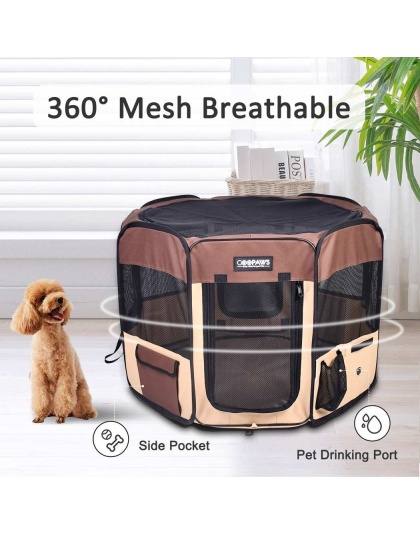 Coffee - JESPET Pet Dog Playpens 36", 45" & 61" Portable Soft Dog Exercise Pen Kennel with Carry Bag for Puppy Cats Kittens Rabbits, Indoor/Outdoor Use - 61x61x30 Inch