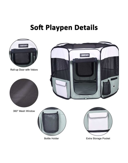 Shale Green - JESPET Pet Dog Playpens 36", 45" & 61" Portable Soft Dog Exercise Pen Kennel with Carry Bag for Puppy Cats Kittens Rabbits, Indoor/Outdoor Use - 61x61x30 Inch