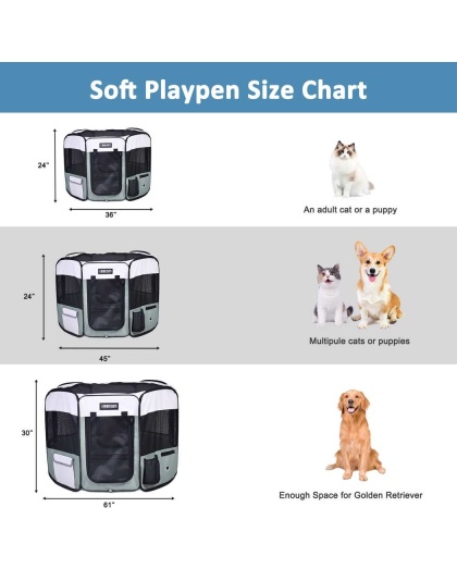Shale Green - JESPET Pet Dog Playpens 36", 45" & 61" Portable Soft Dog Exercise Pen Kennel with Carry Bag for Puppy Cats Kittens Rabbits, Indoor/Outdoor Use - 61x61x30 Inch