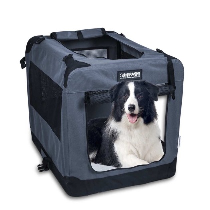 Grey - JESPET Soft Pet Crates Kennel, 3 Door Soft Sided Folding Travel Pet Carrier with Straps and Fleece Mat for Dogs, Cats, Rabbits, Indoor/Outdoor Use with Grey, Blue & Beige, Black - 36"L x 24"W x 27"H
