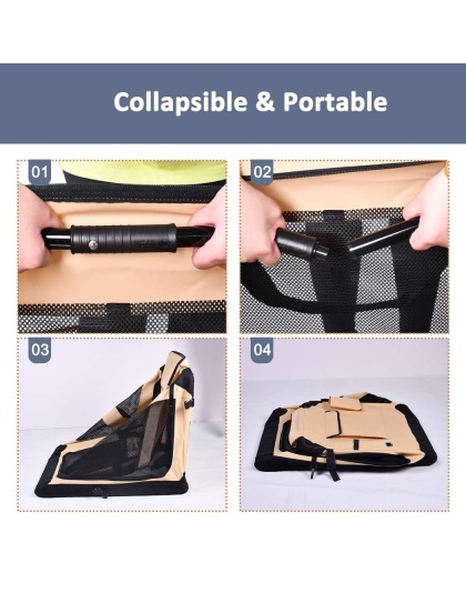 Beige - JESPET Soft Pet Crates Kennel, 3 Door Soft Sided Folding Travel Pet Carrier with Straps and Fleece Mat for Dogs, Cats, Rabbits, Indoor/Outdoor Use with Grey, Blue & Beige, Black - 30"L x 21"W x 23"H