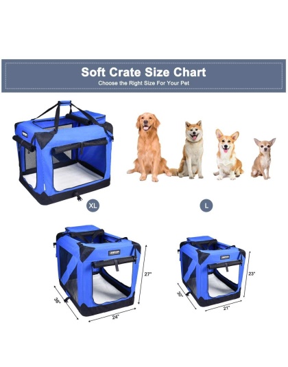 Blue - JESPET Soft Pet Crates Kennel, 3 Door Soft Sided Folding Travel Pet Carrier with Straps and Fleece Mat for Dogs, Cats, Rabbits, Indoor/Outdoor Use with Grey, Blue & Beige, Black - 30"L x 21"W x 23"H