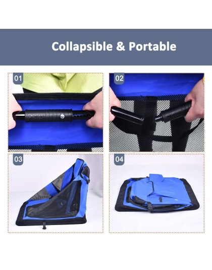 Blue - JESPET Soft Pet Crates Kennel, 3 Door Soft Sided Folding Travel Pet Carrier with Straps and Fleece Mat for Dogs, Cats, Rabbits, Indoor/Outdoor Use with Grey, Blue & Beige, Black - 30"L x 21"W x 23"H