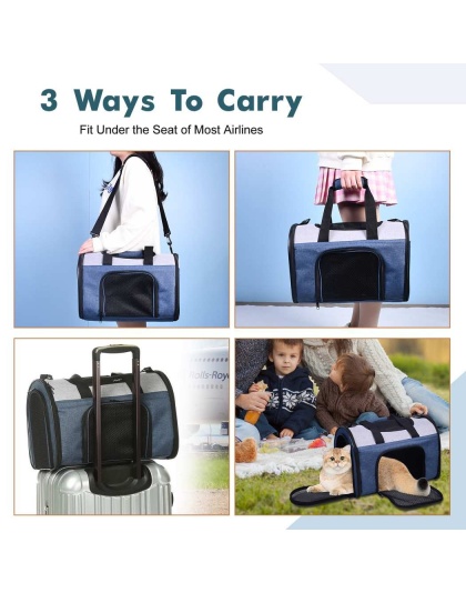 Blue Grey - JESPET Soft-Sided Kennel Pet Carrier for Small Dogs, Cats, Puppy, Airline Approved Cat Carriers Dog Carrier Collapsible, Travel Handbag & Car Seat - 16" x 10" x 11"