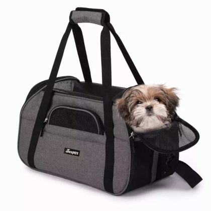 Smoke Grey - JESPET Soft-Sided Kennel Pet Carrier for Small Dogs, Cats, Puppy, Airline Approved Cat Carriers Dog Carrier Collapsible, Travel Handbag & Car Seat - 19" x 10" x 13"