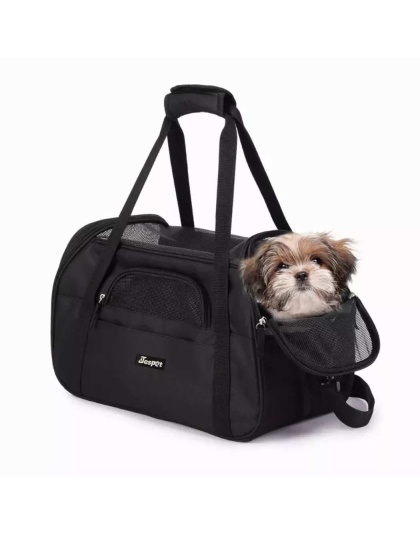 Black - JESPET Soft-Sided Kennel Pet Carrier for Small Dogs, Cats, Puppy, Airline Approved Cat Carriers Dog Carrier Collapsible, Travel Handbag & Car Seat - 17" x 9" x 11.5"