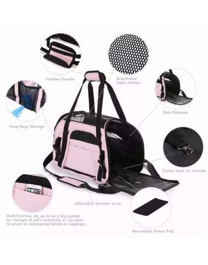 Pink - JESPET Soft-Sided Kennel Pet Carrier for Small Dogs, Cats, Puppy, Airline Approved Cat Carriers Dog Carrier Collapsible, Travel Handbag & Car Seat - 17" x 9" x 11.5"