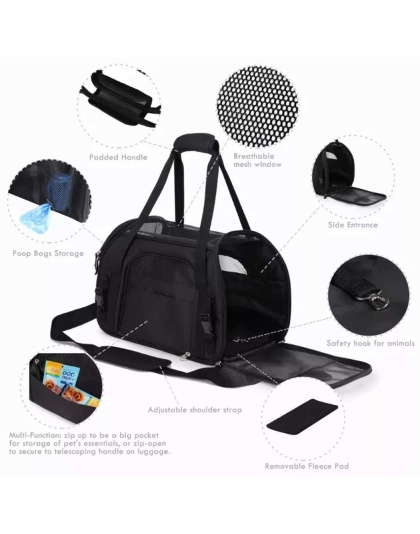 Black - JESPET Soft-Sided Kennel Pet Carrier for Small Dogs, Cats, Puppy, Airline Approved Cat Carriers Dog Carrier Collapsible, Travel Handbag & Car Seat - 19" x 10" x 13"