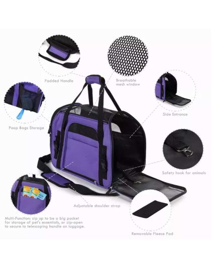 Purple - JESPET Soft-Sided Kennel Pet Carrier for Small Dogs, Cats, Puppy, Airline Approved Cat Carriers Dog Carrier Collapsible, Travel Handbag & Car Seat - 17" x 9" x 11.5"