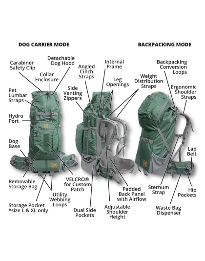 Myrtle Green - Kolossus | Big Dog Carrier & Backpacking Pack - Large (20"-23" from collar to tail)
