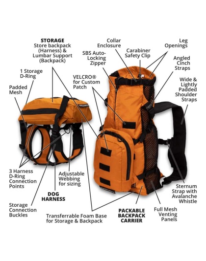Sunset Orange - Walk-On with Harness & Storage - X-Small (11-13" Neck 11-15" Chest)