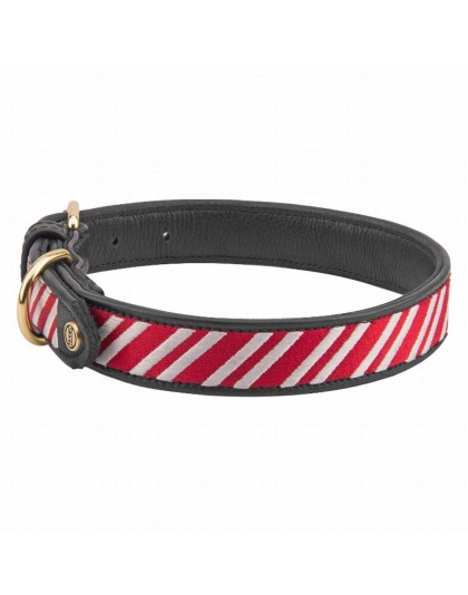 Leather with Candy Cane Embroidery - Halo Dog Collar  - XL