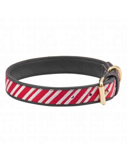 Leather with Candy Cane Embroidery - Halo Dog Collar  - XL