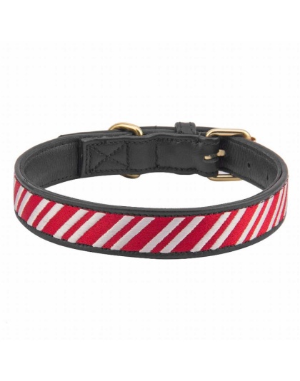 Leather with Candy Cane Embroidery - Halo Dog Collar  - XL