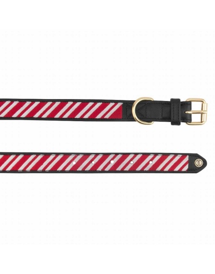 Leather with Candy Cane Embroidery - Halo Dog Collar  - XL
