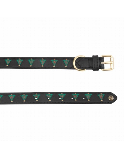Leather with Christmas Christmas Tree Embroidery - Halo Dog Collar  - L