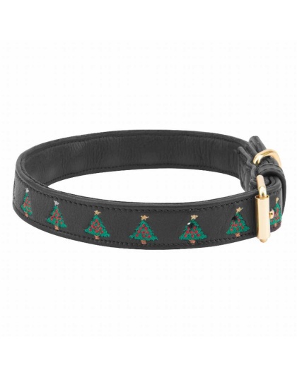 Leather with Christmas Christmas Tree Embroidery - Halo Dog Collar  - XS
