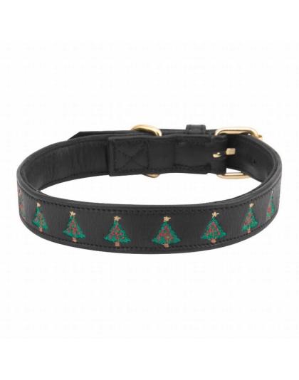 Leather with Christmas Christmas Tree Embroidery - Halo Dog Collar  - XS