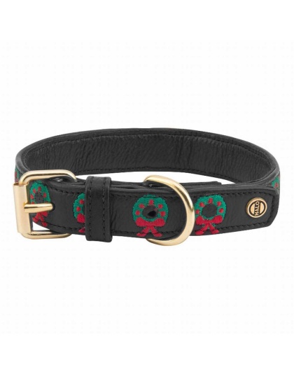 Leather with Christmas Wreath Embroidery - Halo Dog Collar  - M