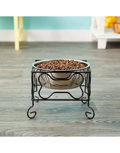 YML Wrought Iron Stand with Single Stainless Steel Feeder Bowl - Medium