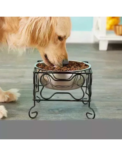 YML Wrought Iron Stand with Single Stainless Steel Feeder Bowl - Medium