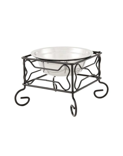 YML Wrought Iron Stand with Single Stainless Steel Feeder Bowl - Small