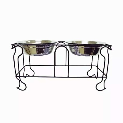 YML Wrought Iron Stand with Double Stainless Steel Feeder Bowls - Large