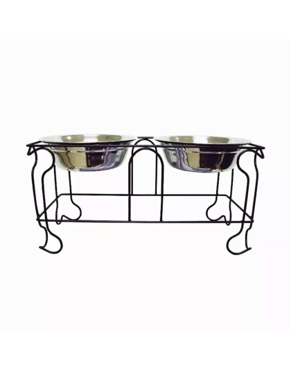 YML Wrought Iron Stand with Double Stainless Steel Feeder Bowls - Large