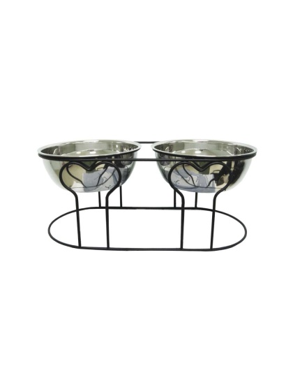 YML Wrought Iron Stand with Double Stainless Steel Feeder Bowls - Medium
