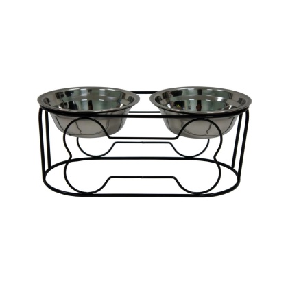 YML Wrought Iron Stand with Double Stainless Steel Feeder Bowls - Small