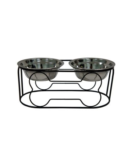 YML Wrought Iron Stand with Double Stainless Steel Feeder Bowls - Small